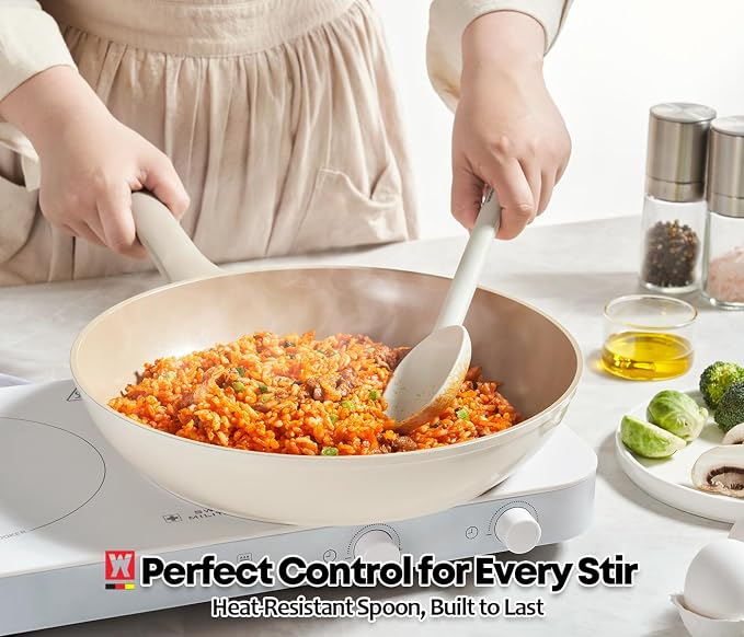 Wagensteiger Light Gray Silicone Cooking & Serving Spoon: Cooking Utensil with Heat Resistant, Non-stick Cookware Safe, Gentle Head Design, BPA Free (11.02inch x 2.56inch Solid)
