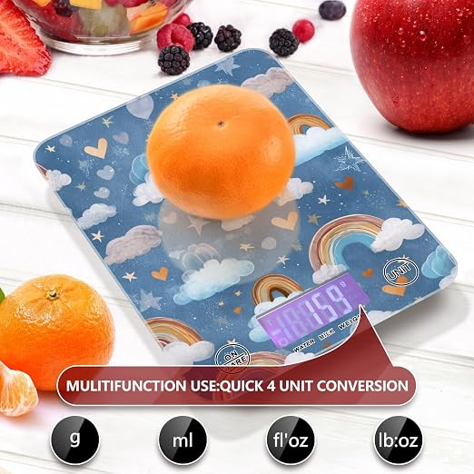 Food Scale Kitchen Scale Food Weight Scales Digital Weight Grams and Ounces Small Electronic Food Scale for Baking Cooking Blue Cute Rainbow Hearts Clouds Stars