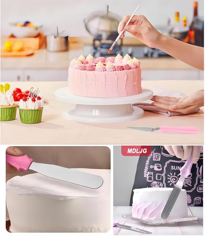 Cake Cream Spatulas, 3 Pieces of Cake Angled Spatula with Stainless Steel, Professional Cake Decorating, Pastry & Baking, Icing Frosting Cream Chocolate Cake Spatula (3pcs Pink)