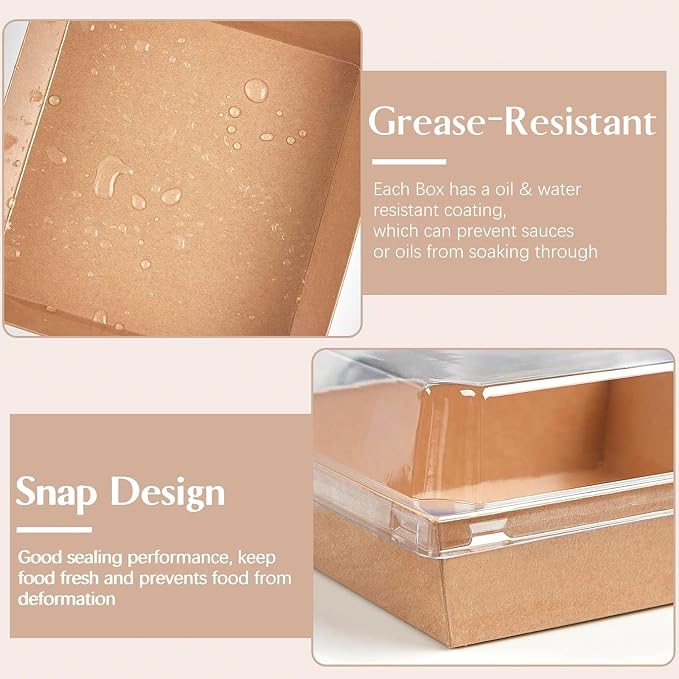 ZORRITA Paper Charcuterie Boxes with Clear Lids, 100 Pack, 5 Inch, Brown | Square To Go Dessert Containers, Small Bakery Boxes, For Cake, Cookies, Sandwich, Strawberries