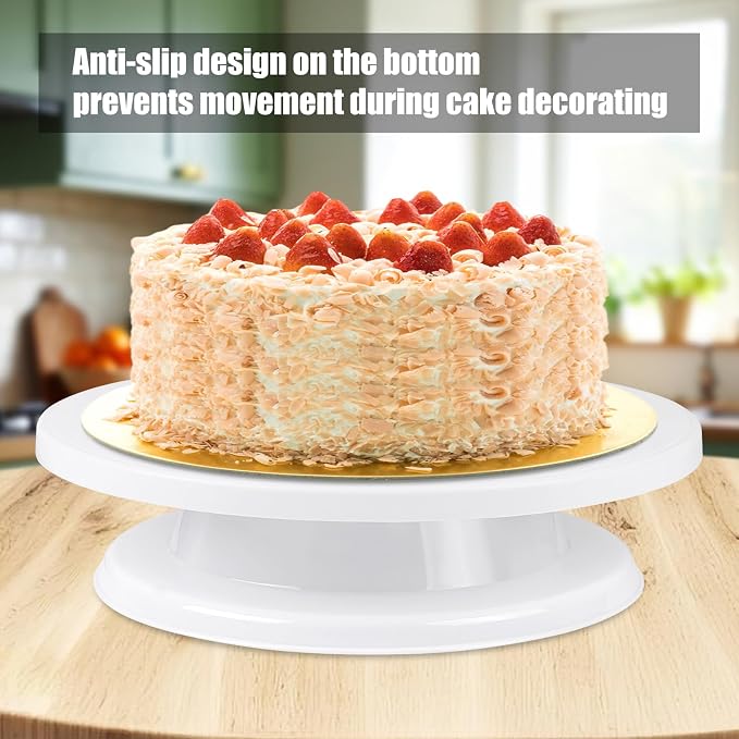 Cake Stand Holder, 11 Inch Rotating Cake Turntable, Turns Smoothly Revolving Baking Supplies Cake Turntable for Baking Cupcake Cookie Muffin, White