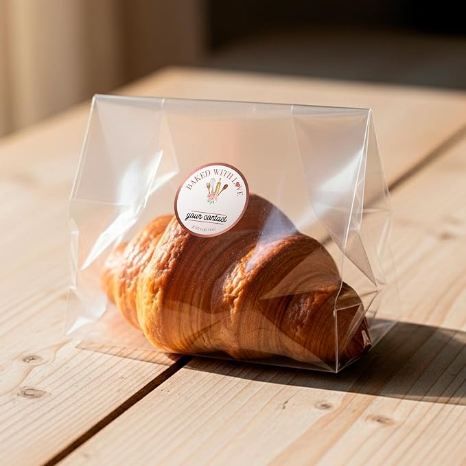 Mobiusea Creation Rosegold Baked with Love Stickers | 1.5 Inch 500pcs Packaging Labels for Baked Goods, Bakery Label Roll, Bread Sticker, Cookie Packaging & Baking Business Essentials