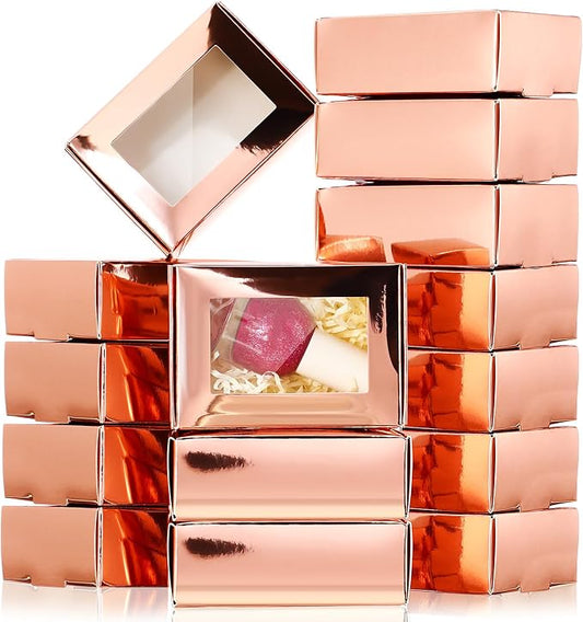 Zonon 30 Pcs Soap Boxes for Homemade Packaging, Mini Kraft Boxes with Window for Bakery Candy Soap Making Gift Packaging, 3.7x2.6x1.4 Inch (Rose Gold)