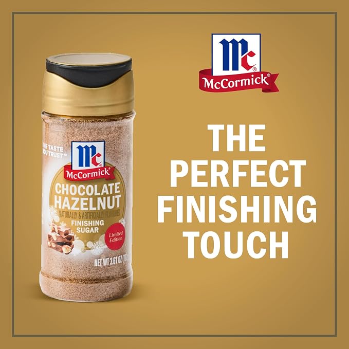 McCormick Finishing Sugar, Chocolate Hazelnut, Limited Edition, Rich Cocoa and Roasted Hazelnut Notes, For Cookies, Ice Cream, Dessert, Beverages, and More, 3.61 oz (Pack of 2)