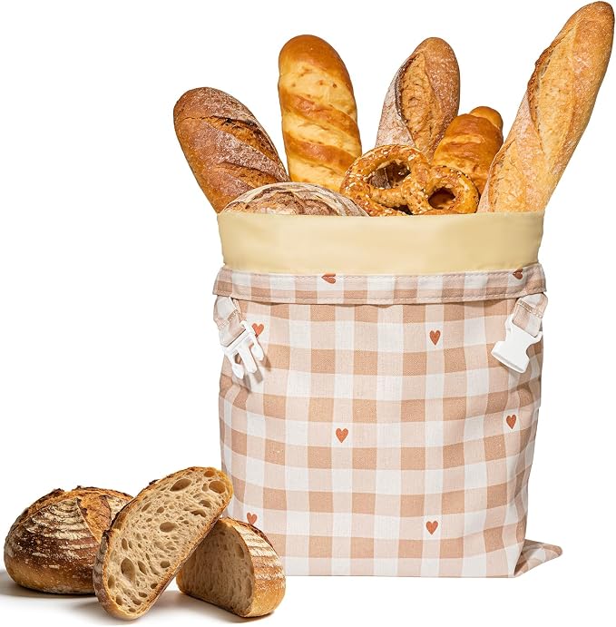 Beeswax Bread Bag for Sourdough, 1 pc Reusable Beeswax Bread Bag for Homemade Sourdough, XL Natural Cotton and Linen Food Storage Bag for Picnics, Pantry, Long-Lasting Freshness (Checkered Pattern)