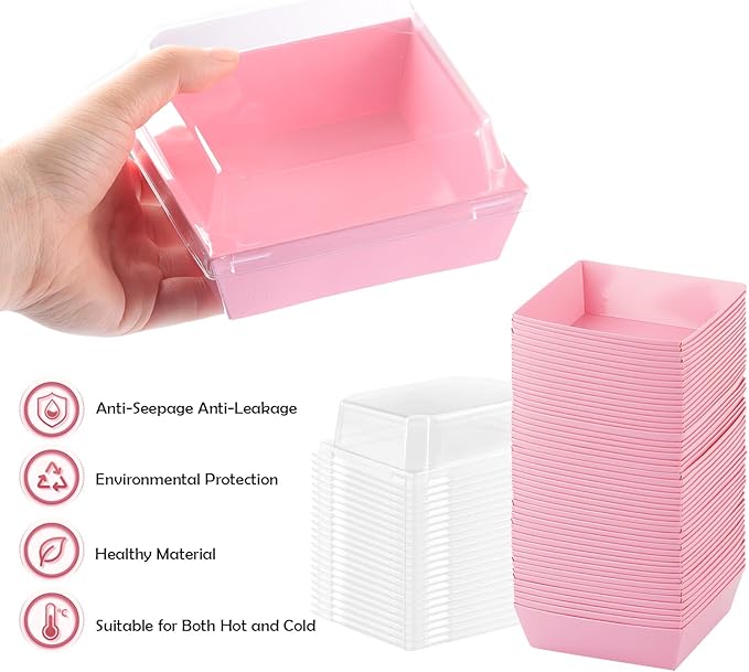 BUIYLV 50 Pack Charcuterie Boxes with Clear Lids, 4 Inches Pink Dessert Boxes To Go Disposable Mini Charcuterie Boxes for Cookie, Sandwich, Strawberry, Cupcake, Macaron, Cake Slice