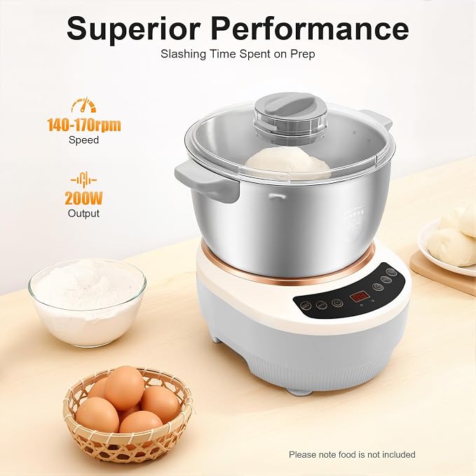 5.3QT 304 Stainless Steel Electric Dough Maker, Dough Stand Mixer Machine with 140-170 RPM,Built-in Microcomputer Timer,Digital Screeny, Automatic Kneading Machine for Bakery (Silver)