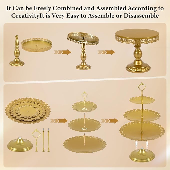 12 Set of Gold Cake Stand, Metal Gold Cupcake Stand and Bases para Postres de Mesa, Elegant Gold Dessert Stands for Party and Wedding, Easy to Clean Desert Table Display Set