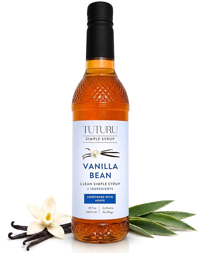 Vanilla Bean Agave Simple Syrup for Coffee & Cocktails - Sweetened with Organic Agave Nectar - Infused with Real Vanilla Bean - 36 oz