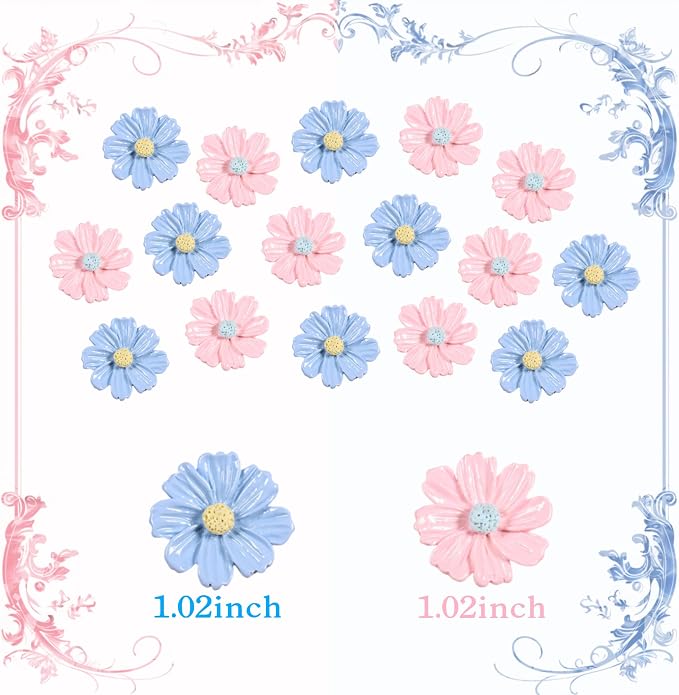 20Pcs Flowers Cupcake Toppers Blue Pink Flowers Cake Topper for Bridal Engagement Baby Shower Kids Birthday Wedding Anniversary Fairy Floral Party Table Decor