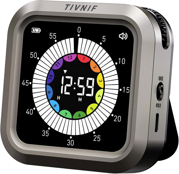 Visual Timer for Kids with Color Display Kitchen Timer 1500mAh Battery | Memory Function Scroll Wheel Control, Magnetic Back with Stand, Up to 12h59m Countdown, Kitchen, Study & Classroom