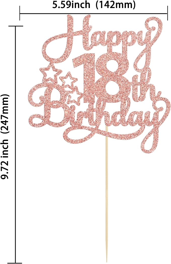1 Pack Happy 18th Birthday Cake Topper Rose Gold Glitter 18 & Fabulous Cheers to 18 Years Old Birthday Cake Pick for Celebrating 18th Birthday Anniversary Party Cake Decorations Supplies