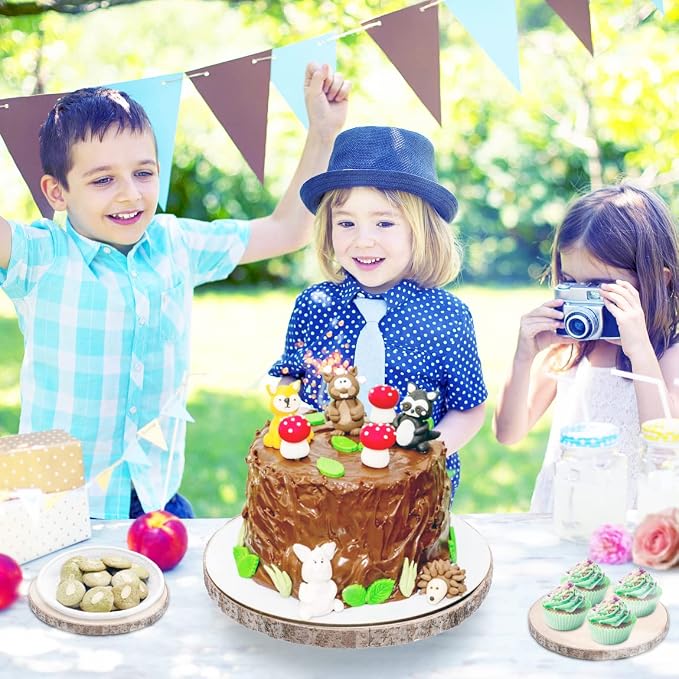 ShineZoom Wood Cake Stand Rustic Rotating Cake Stand 12 Inch Cake Turntable/ Dessert Display Stand Wooden Cake Stands for Wedding/ Party/Baby Showers/ Reception/Decor
