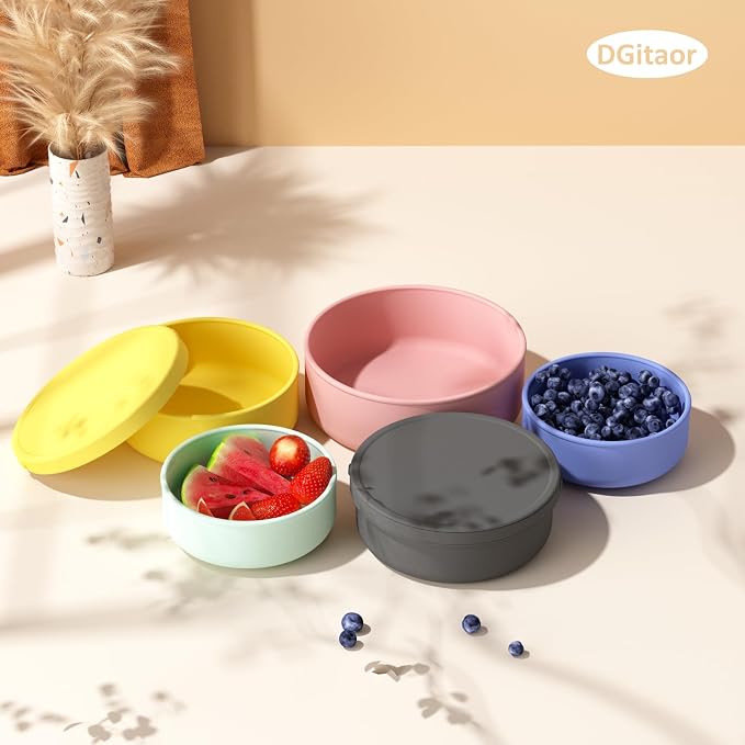 Silicone Food Storage Containers Bowl, Set of 3 Reusable Silicone Tupperware Bento Lunch Snack Box Containers with Lids (17oz, 25oz, 42oz) Dishwasher, Microwave and Freezer Safe (Bright Yellow)