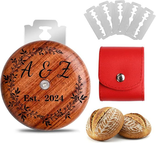 Custom Engraved UFO Bread Lame - Personalized Sourdough Scoring Tool for Artisan Bread Baking, Bread Scorer Tool Set with 5 Professional Stainless Steel Blades, Baker Gift Idea (Design A-Red Pouch)