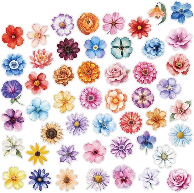 Flower Stickers,100pcs Vintage Flower Aesthetic Stickers Spring Colorful Flower Waterproof Decorative Decals for Journaling Scrapbooking Planners Laptops Favors Supplies