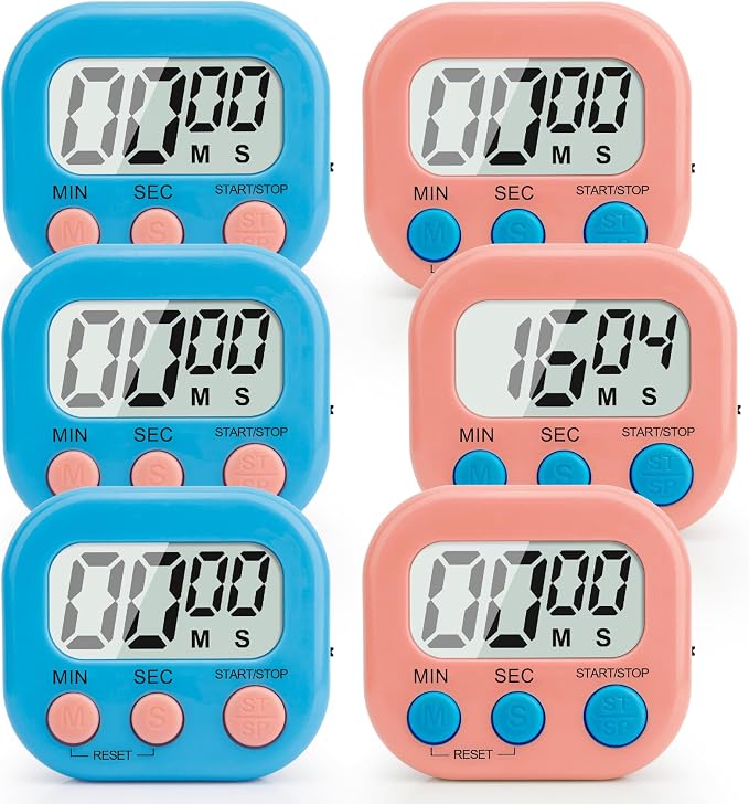Digital Kitchen Timer, 6 Pcs Classroom Timers for Kids Teacher, Magnetic Countdown Minute Simple Timer for Cooking Study Exercise Game Baking Reading Gym Meeting Work Task Classroom (Blue/Pink)