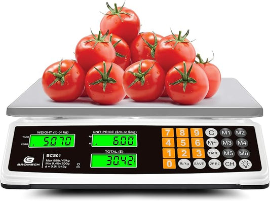 Price Computing Scale 88lb/40kg Commercial Food Scale for Produce Meat Weighing, LCD Display and Green Bright Backlight for Farmers Markets, Meat Shop, Deli, （Not for Trade）
