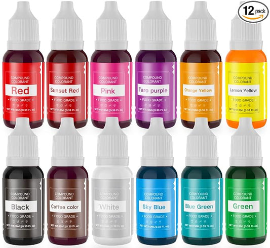 Food Coloring Liquid Eggs Dye Set - 12 Color Food Grade Food Color Edible Neon Cake Food Colorant for Cake Decorating Icing Cookies Supplies Kit, Slime Coloring, Fondant, 0.35 Fl. oz/Bottles
