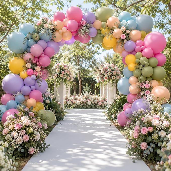 Flower Balloon Arch Kit, 122Pcs Hot Pink Pastel Blue Dusty Green Macaron Orange Lavender Purple Yellow Balloons for Girls Spring Party Boho Baby Shower Flower Birthday Garden Party Decorations
