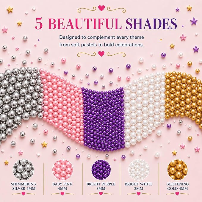 Confect Pearl Sprinkles | Sprinkles for Cakes & Cupcakes Decoration | Assorted pack of 5 Royal Unicorn | Mix Sliver, Baby Pink, Purple, White & Golden Dragees | Vegan, Gluten-Free, Nut-Free, Soy-Free, Dairy-Free, Palm Oil-Free, No Artificial Dyes - 5 Oz