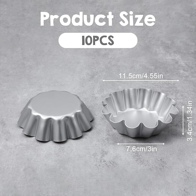 10 Pcs Ensaymada Molder Filipino, Large 4.5 Inch Round Cake Pan with Wave Edge – Traditional Aluminum Molds for Ensaymada, Bibingka, Torta, Puto & Filipino Desserts