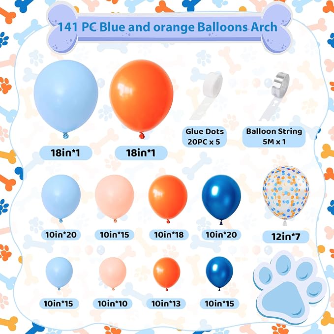 141 Pack Blue and Orange Balloon Arch Kit, Baby Navy Blue Balloons Garland Kit with Pastel Light Orange Confetti Balloons, Party Decoration for Baby Boys Kids Birthday Party Decor
