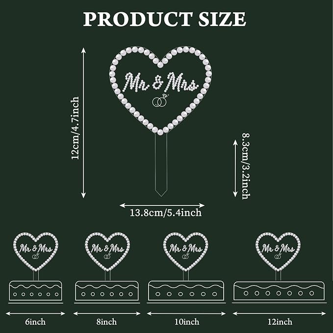 Coucoland Mr and Mrs Cake Topper - Heart Wedding Cake Decor with Elegant Mini Pearl Beads for Engagement Bridal Anniversary
