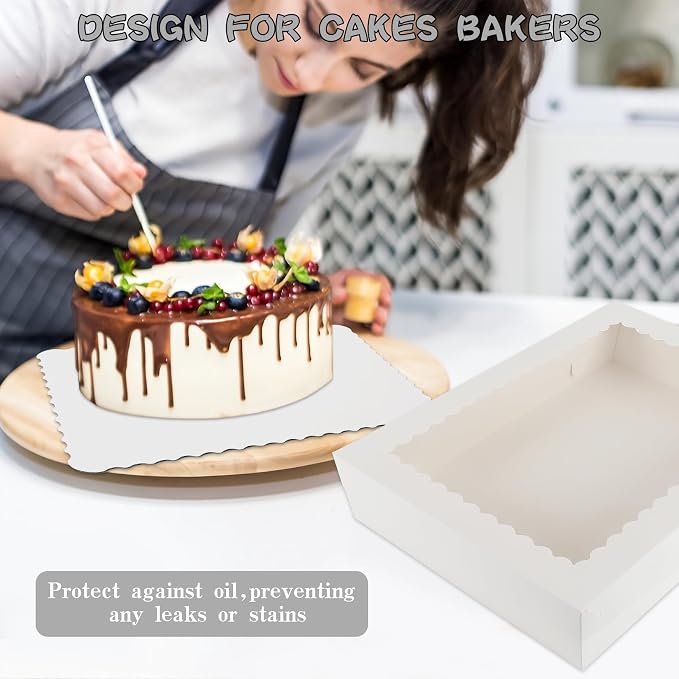 24 Sets 14x10x4in White Bakery Boxes Half Sheet Cake Boxes with Board, Large Treat Boxes for Pastry Baking Cake Donuts Cupcake Pie Packaging