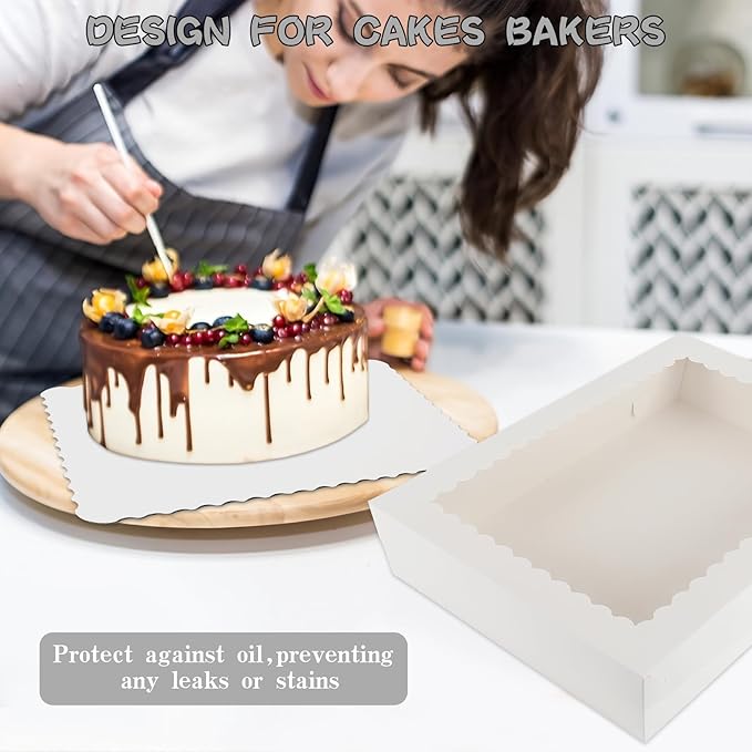 12 Sets 14x10x4in White Bakery Boxes Half Sheet Cake Boxes with Board, Large Treat Boxes for Pastry Baking Cake Donuts Cupcake Pie Packaging
