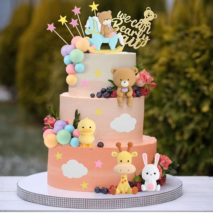Yinder Bear Cake Toppers Mini Bear Cake Decorations Cake Toppers Gold White Pearl Ball for Birthday Party Decorations(Bright Color,Fresh Style)