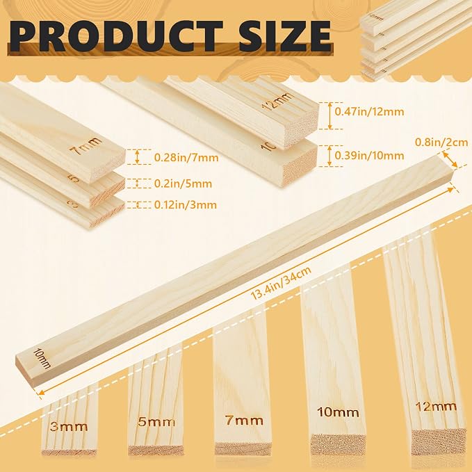 Sasylvia 10 Pcs Clay Pottery Rolling Pin Guides Wood Teaching Rolling Mud Stick Guide Set Polymer Clay Depth Thickness Guide Pottery Mudboard Tools (5 Size,Wood Color)