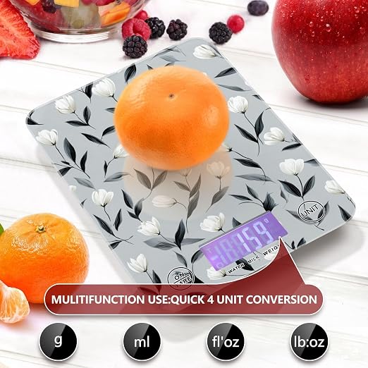 Food Scale Kitchen Scale Food Weight Scales Digital Weight Grams and Ounces Small Electronic Food Scale for Baking Cooking Light Gray Tulip Flowers