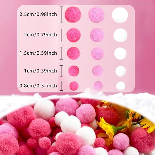 600pcs Pink Pipe Cleaners Bulk and 300pcs Pompoms - Fluffy Fuzzy Wire, Pastel Pom Poms Chenille Stems for Arts & Crafts, Ideal for Making Flowers Animal Thanksgiving Christmas Party Supplies