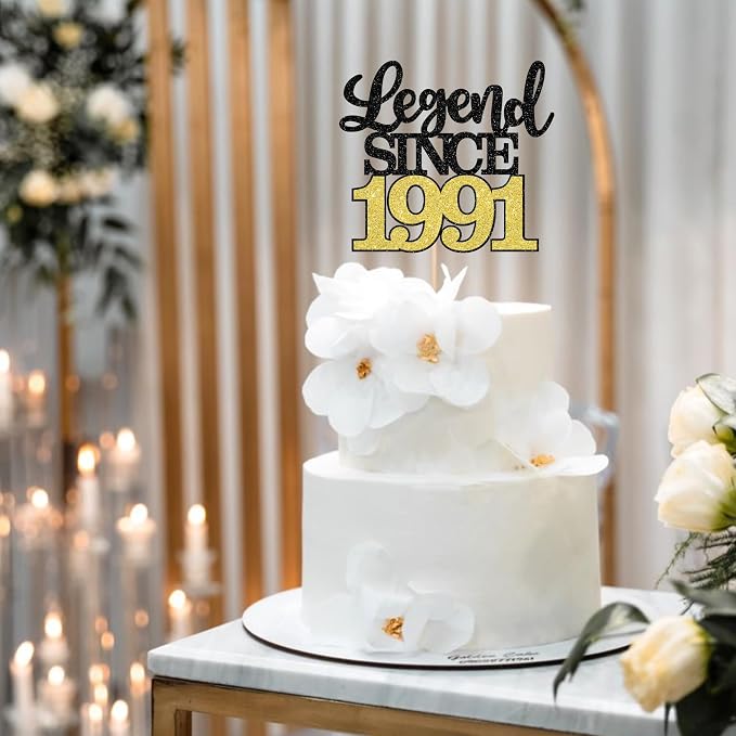 1 PCS Legend Since 1991 Cake Topper Black Gold Glitter Thirty Five Happy 35th Birthday Cake Pick Hello 35 Cheers to 35 Years Cake Decoration for 35th Birthday Anniversary Party Decorations Supplies