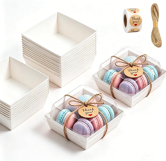 100 Pack Charcuterie Boxes with Clear Lids, White Paper Cake Sliced Boxes, 5 Inch Cute Square Dessert Boxes for Swiss Roll, Hamburger, Pasta, Salad, Cookie Wedding, Birthday