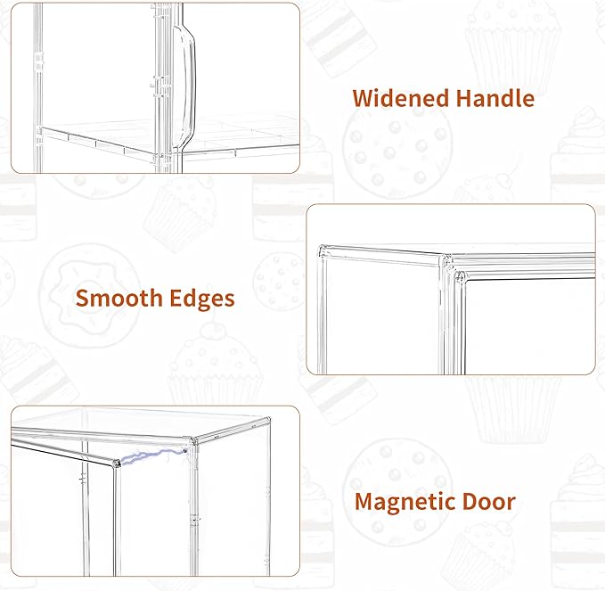 SANKEU Pastry Display Case,Bread Box for Kitchen Countertop,3 Layers Adjustable Clear Bread Storage with Magnetic Door Small Bakery Pastry Display, 2 Pack