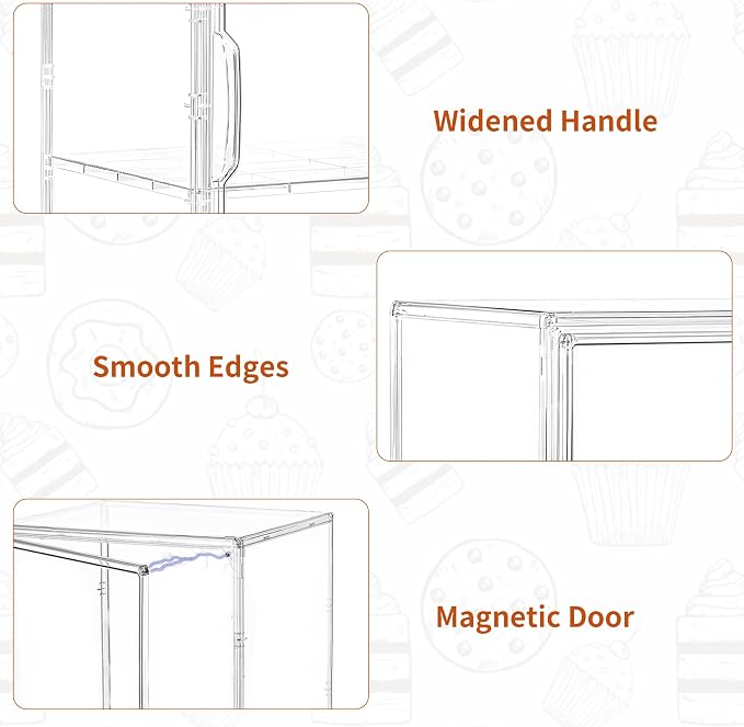 SANKEU Pastry Display Case,Bread Box for Kitchen Countertop,3 Layers Adjustable Clear Bread Storage with Magnetic Door Small Bakery Pastry Display,1 Pack