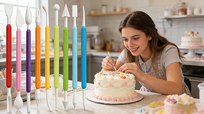 9-Piece Fondant Sculpting Tool Set - Plastic Cake Decorating Pens for Flower Modeling & Baking