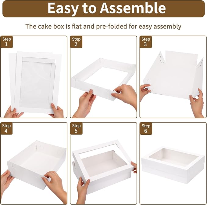 Moretoes 10pcs 14x10x4in Sheet Cake Boxes with Cake Board, White Rectangle Bakery Boxes with Window, for Quarter Sheet Cakes, Donuts, Cupcakes, Brownie&Pie