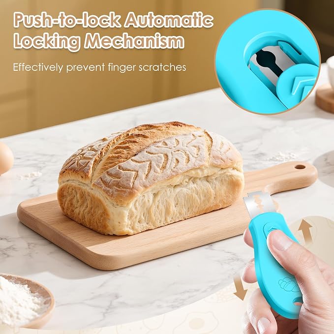 Bread Lame Sourdough Scoring Tool, Extractable & Magnetic Bread Scoring Tool, Scoring Knife for Bread Baking, Bread Razor for Homemade Bread, Sourdough Scorer Tool, Includes 5 Razor Blades-Red+Blue