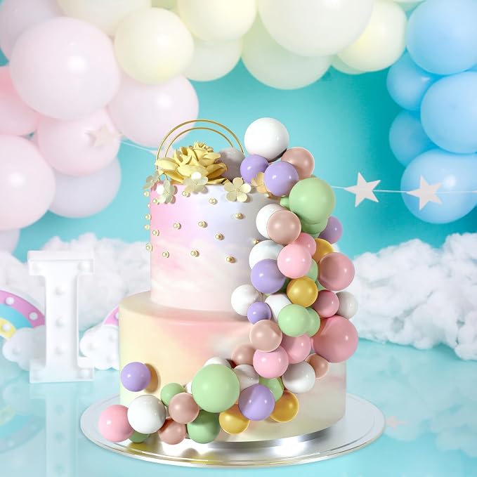 48 Pcs Balls Cake Topper Decorations Balloon Cupcake Toppers Foam Cake Topper Balls Cake Balls Decorations for Birthday Party Wedding Cake Decorating(Pink,Green,Yellow,Purple,Brown,White)