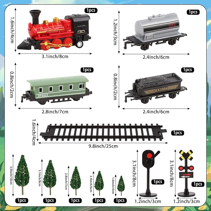 12Pcs Train Cake Toppers Train Cake Decorations with Traffic Track Railway Lights Sign for Trains Themed Birthday Party Decorations Transport Themed Party Supplies