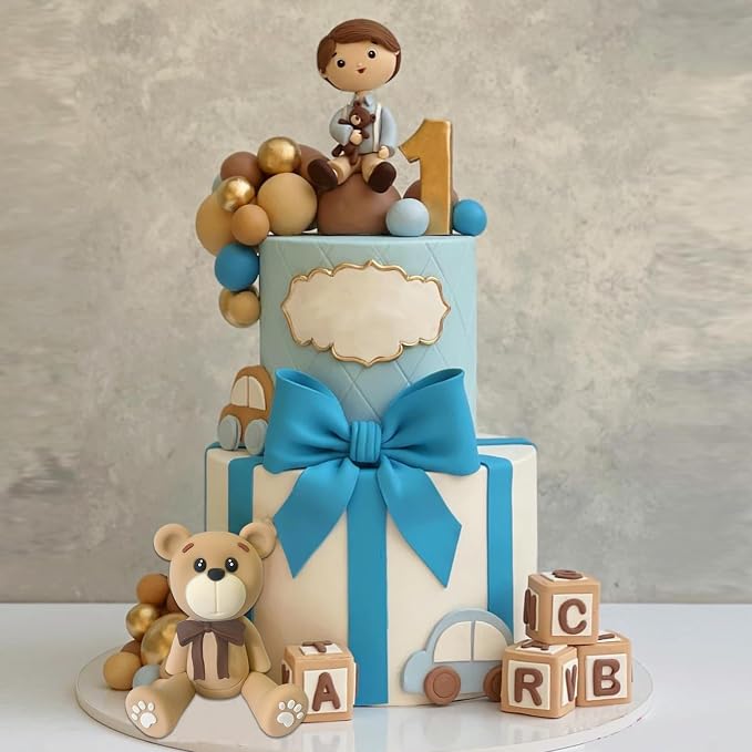 3D Bear Cake Toppers Brown Bear Cake Decorations for Boy Girl Baby Shower Birthday Party Supplies (coffee)