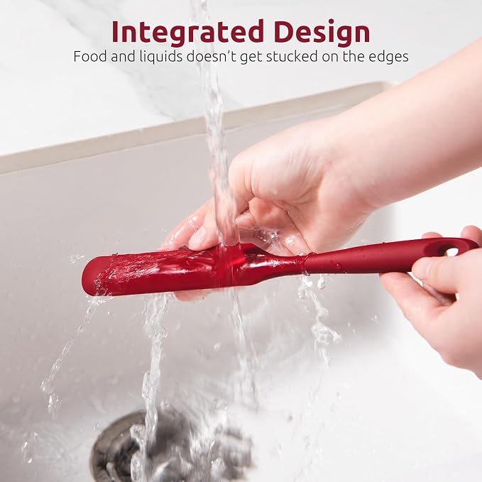 U-Taste Skinny Silicone Jar Spatula: 600ºF Heat-Resistant Food-Grade 10in Long Narrow Sourdough Stirring Stick, Seamless Flexible Peanut Butter Spreader for Scraping Icing Bread Cream, Jam (Red)