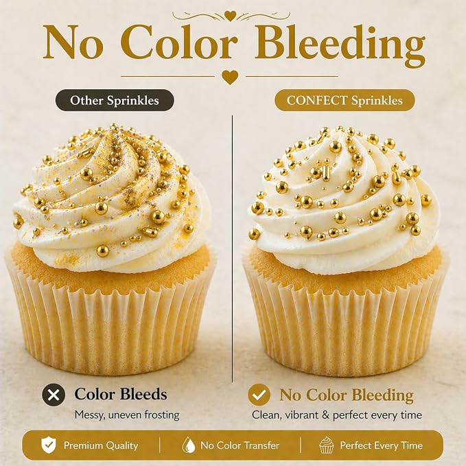 Confect Gold Sprinkles – Assorted 5-Pack for Cake & Cupcake Decoration, Golden Dragees, Jimmies & Sparkling Sugar for Christmas & Birthday Parties | Vegan, Gluten-Free, Nut-Free, Soy-Free, Dairy-Free, Palm Oil-Free -5 Oz