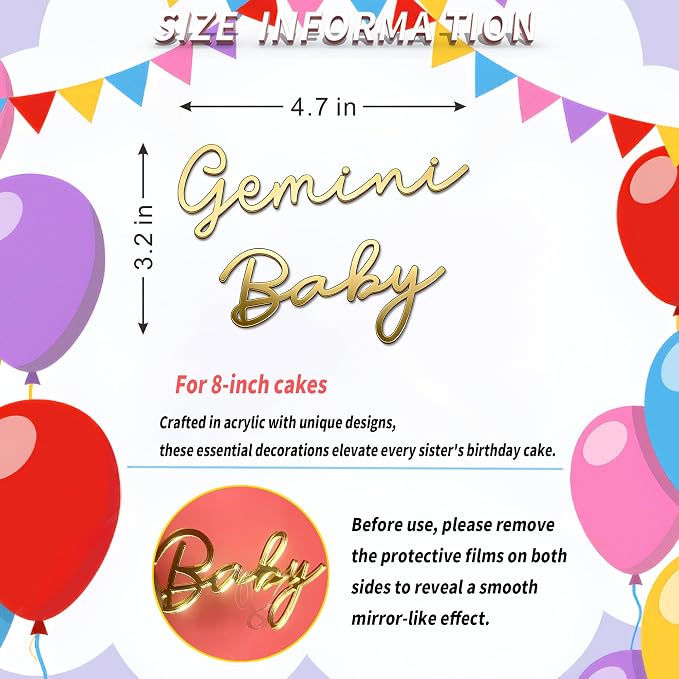 Gemini Cake Topper – Zodiac Birthday Decoration for Gemini Season, Horoscope Party Supplies for Baby or Adult Birthday (gemini baby golden)