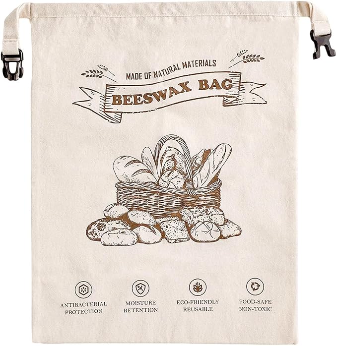 Beeswax Bread Bags for Homemade Bread, 2 Packs XL Reusable Cotton Linen Sourdough Bread Bags to Keep Bread Fresh, Airtight Drawstring Seal Reusable Food Storage Bags for Homesteading & Baking