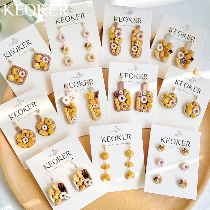 KEOKER 12pcs Polymer Clay Molds, Dessert & Bread Silicone Molds, Earring Molds