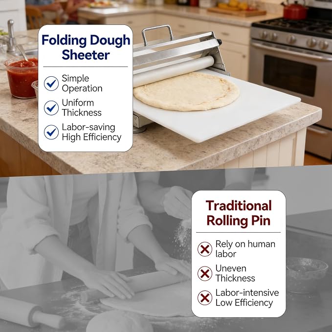 40.9” x 15.5” Manual Folding Dough Sheeter Machine, Portable Stainless Steel Dough Roller with Adjustable Thickness for Pizza, Pastry, Cookie Dough
